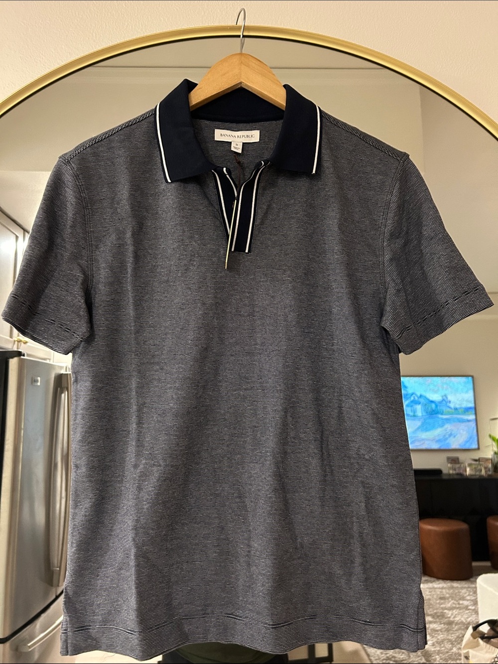Banana Republic Men's Charcoal Heather Polo with Navy Trim
